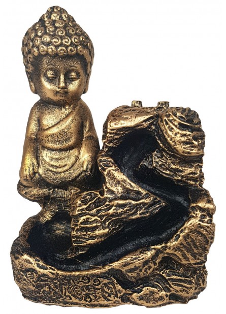 Incensário Cascata Buda Dourado (11 cm) - Resina