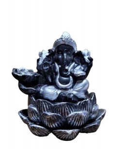 Incensário Cascata Ganesha Preto com Prata