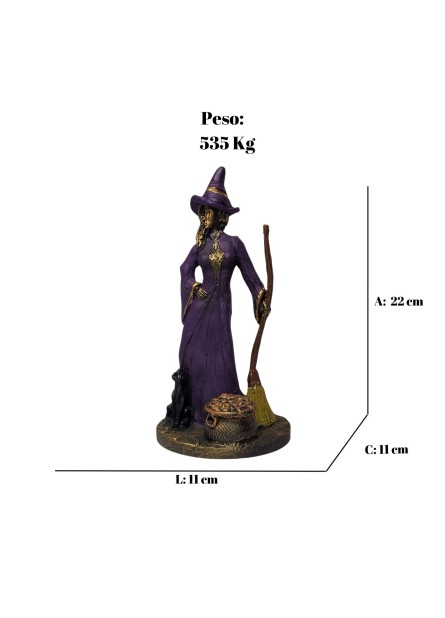 Bruxa com Vassoura (22 cm) - Resina