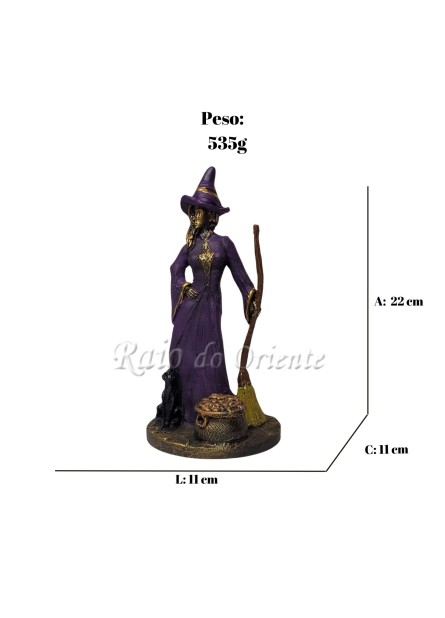 Bruxa com Vassoura (22 cm) - Resina