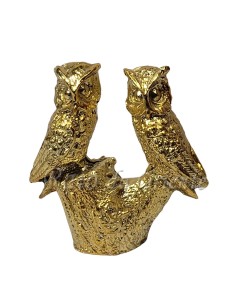 Corujas Douradas no Tronco (12cm)