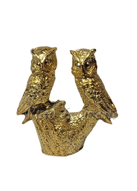 Corujas Douradas no Tronco (12cm)