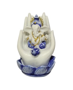 Incensário Ganesha na Mão - Branco/Azul (11cm)