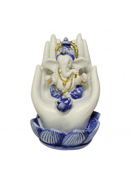 Incensário Ganesha na Mão - Branco/Azul (11cm)