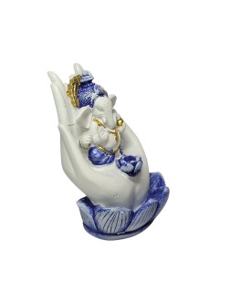 Incensário Ganesha na Mão - Branco/Azul (11cm)