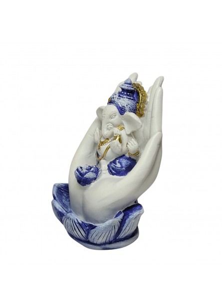 Incensário Ganesha na Mão - Branco/Azul (11cm)