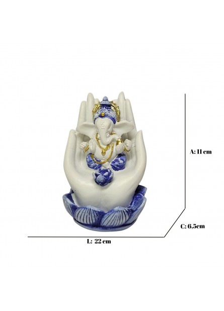 Incensário Ganesha na Mão - Branco/Azul (11cm)
