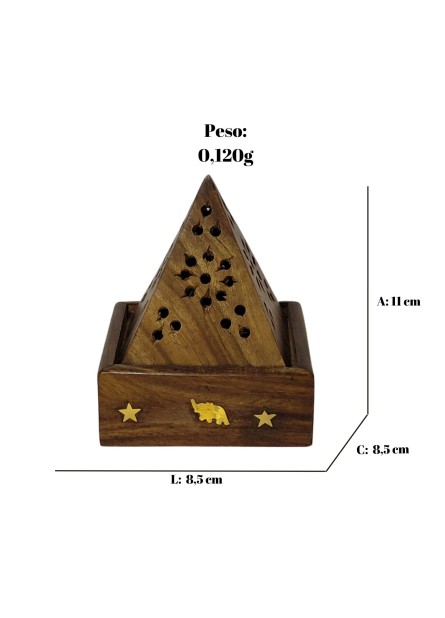 Incensário Pirâmide em Madeira 