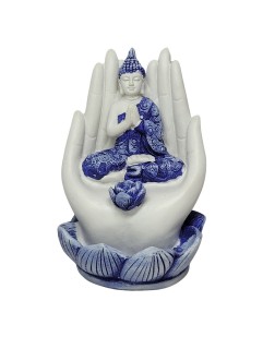 Incensário Buda na Mão - Branco/Azul (11cm)