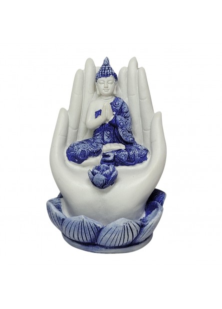 Incensário Buda na Mão - Branco/Azul (11cm)