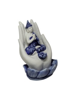 Incensário Buda na Mão - Branco/Azul (11cm)