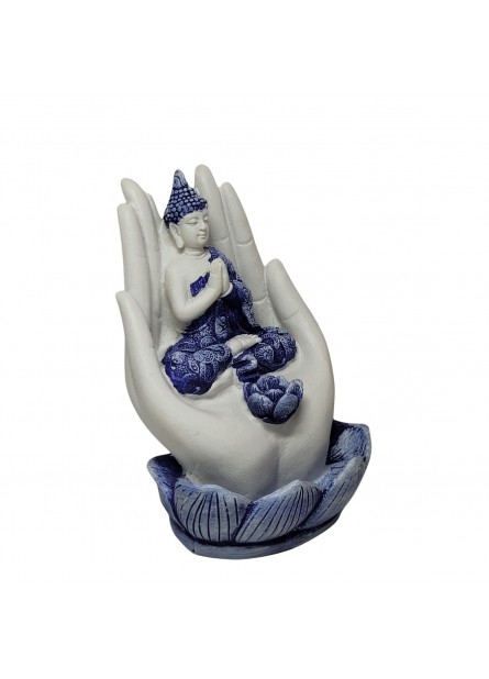 Incensário Buda na Mão - Branco/Azul (11cm)